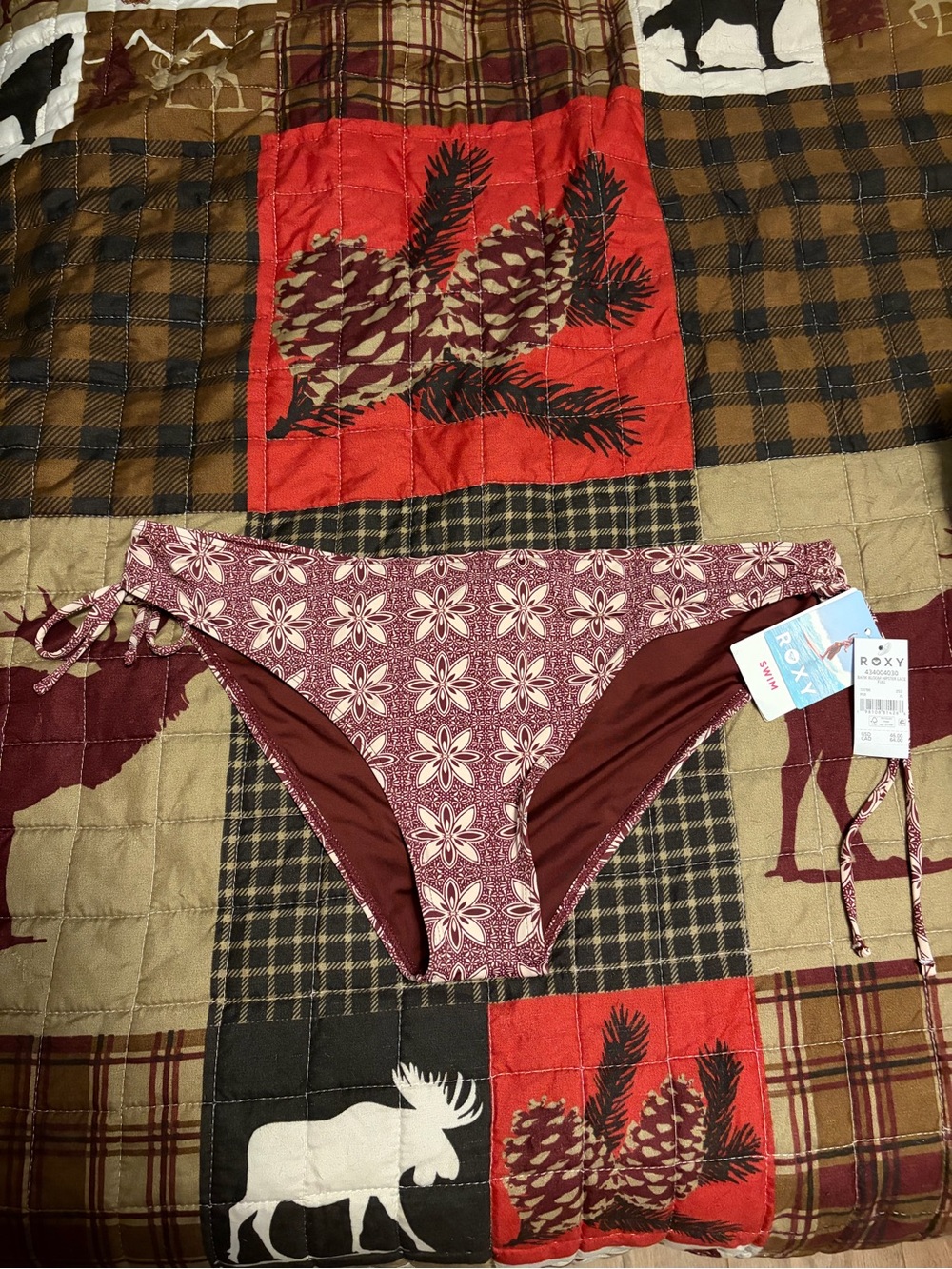Roxy Bloom Bikini Bottom in Burgundy and White